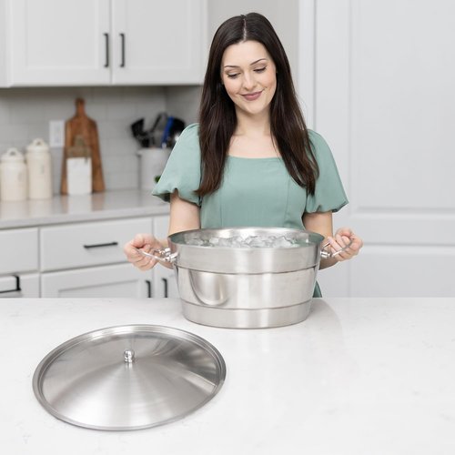 BREKX Insulated Stainless Steel Ice Bucket with Lid for Parties - Ribbed Anchored Double-Walled Large Ice Bucket for Extended Chill - Champagne Bucket for Mimosa Bar Supplies