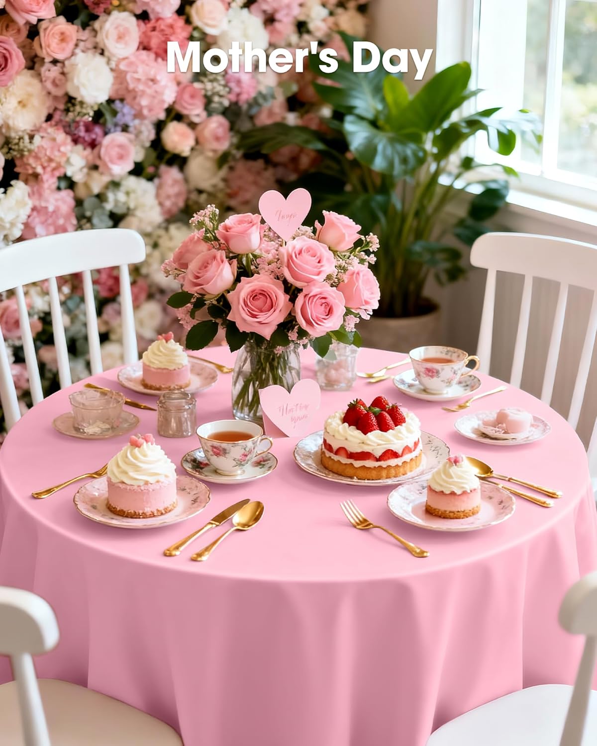 Pureegg Disposable Plastic Table Cloths - 84'' Round, Leakproof & Sturdy, Perfect for Easter and Mother's Day - 10 Pack, Pastel Pink