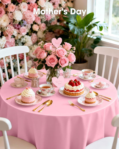 Pureegg Disposable Plastic Table Cloths - 84'' Round, Leakproof & Sturdy, Perfect for Easter and Mother's Day - 10 Pack, Pastel Pink