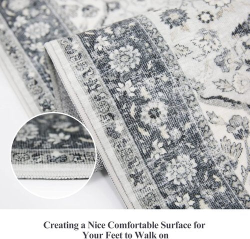 Hallway Washable Runner Rug - Vintage Soft Non-Slip 2x10 Entryway Carpet | Ideal for Kitchen, Bathroom, Living Room