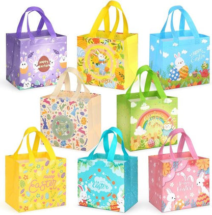 Aviski 8PCS Happy Easter Egg Hunt Bunny Carrot Chick Egg Treat Non-Woven Bags with Handles for Gifts Wrapping, Egg Hunt Game, Party Supplies, 7.9×7.9×5.9inch