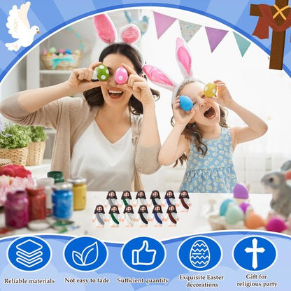 Bememo 12 Pcs Little Jesus Love You Figure Original Rubber Easter to Hide and Seek March for Jesus Religious Party Favors Sunday School Baptism Easter Gifts(Retro Color)