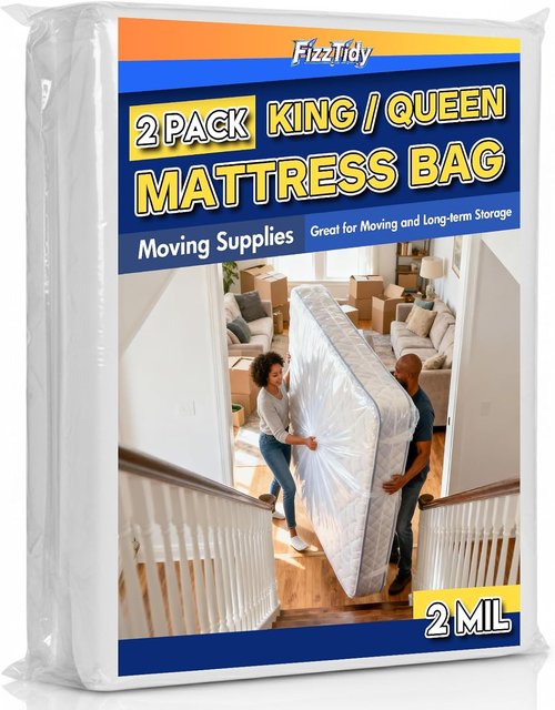 Mattress Bags - 2 Pack Heavy Duty Waterproof & Tear-Resistant Covers for King/Queen Size - 107" x 78" x 14"