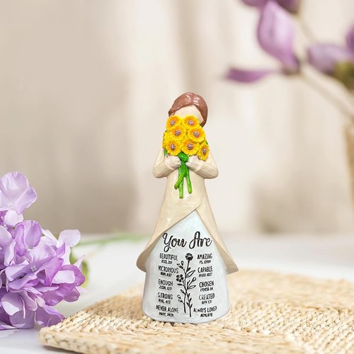 Christian Figurine - Hand-Painted Sunflower Resin Doll with Bible Verses | Spiritual Home Decor Gift for Women