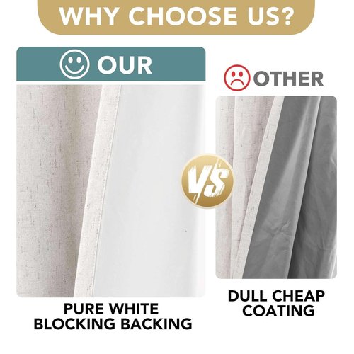 H.VERSAILTEX Linen Curtains 100% Blackout Curtains for Bedroom 90 inch Long Full Light Blocking Nature Linen Blended Window Curtains for Living Room Nickel Grommet (2 Panels, Ivory)