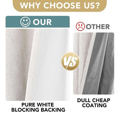 H.VERSAILTEX Linen Curtains 100% Blackout Curtains for Bedroom 90 inch Long Full Light Blocking Nature Linen Blended Window Curtains for Living Room Nickel Grommet (2 Panels, Ivory)