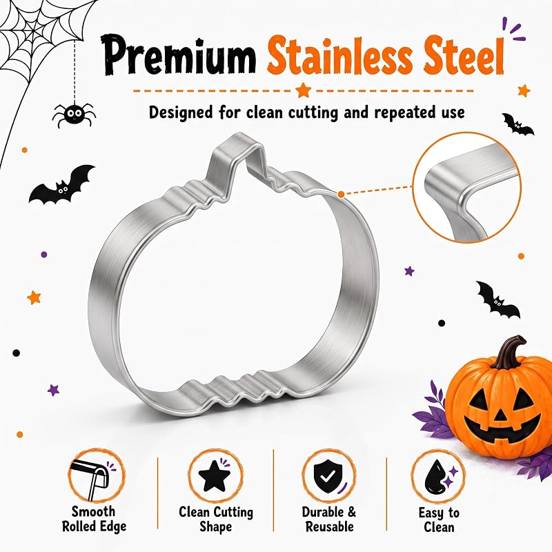Halloween Cookie Cutters Set 5-Piece – Pumpkin, Bat, Ghost & More (Halloween medium)