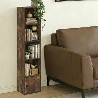 Furinno LUDER 5-Tier Bookshelf - Open Shelf Design with Door Cabinet | Amber Pine, Ideal for Home Organization