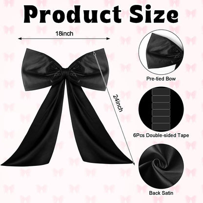 Wavwavw Large Black Bow Decor - Giant Satin Ribbon Tie for Birthday & Wedding Backdrop | 24 x 18 Inches