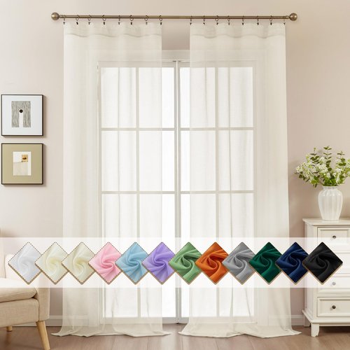 ABLUEN Natural Sheer Curtains 96 Inches Long, Privacy Semi Sheer Curtains for Living Room Bedroom, Light Filtering Rod Pocket Voile Window Drapes 2 Panels Set, Each 42" W x 96" L