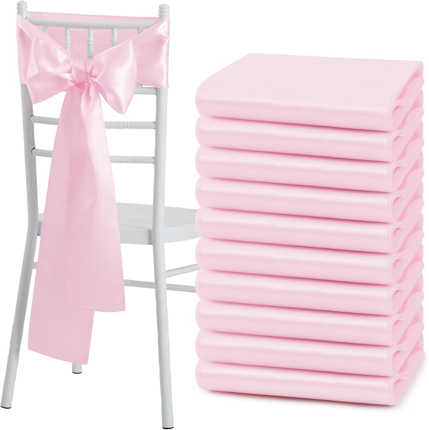 Skiennix Pink Satin Chair Sashes - Elegant Bows for Weddings & Events | 6 x 108 Inch Size