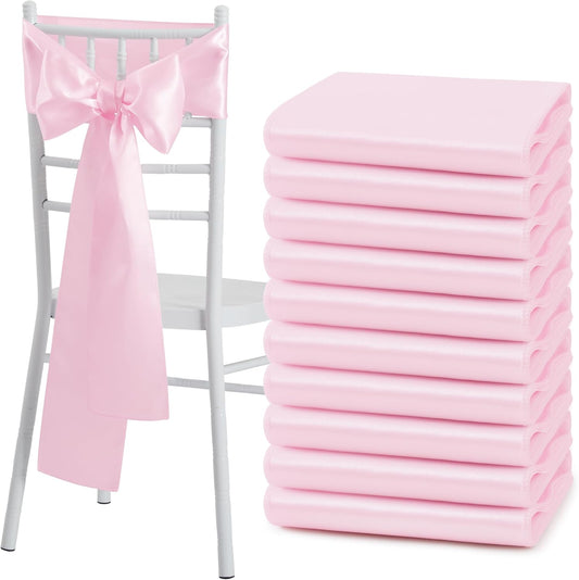 Skiennix Pink Satin Chair Sashes - Elegant Bows for Weddings & Events | 6 x 108 Inch Size