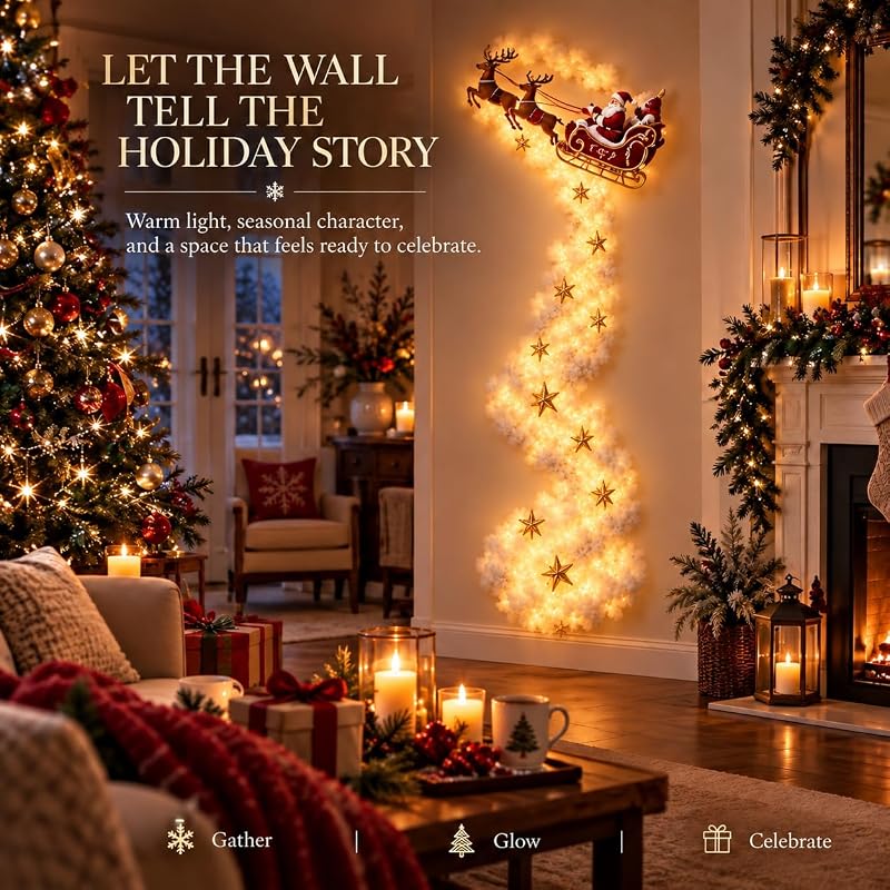 Christmas Magic Trail Wall Light - Santa Sleigh & Reindeer, Style-D