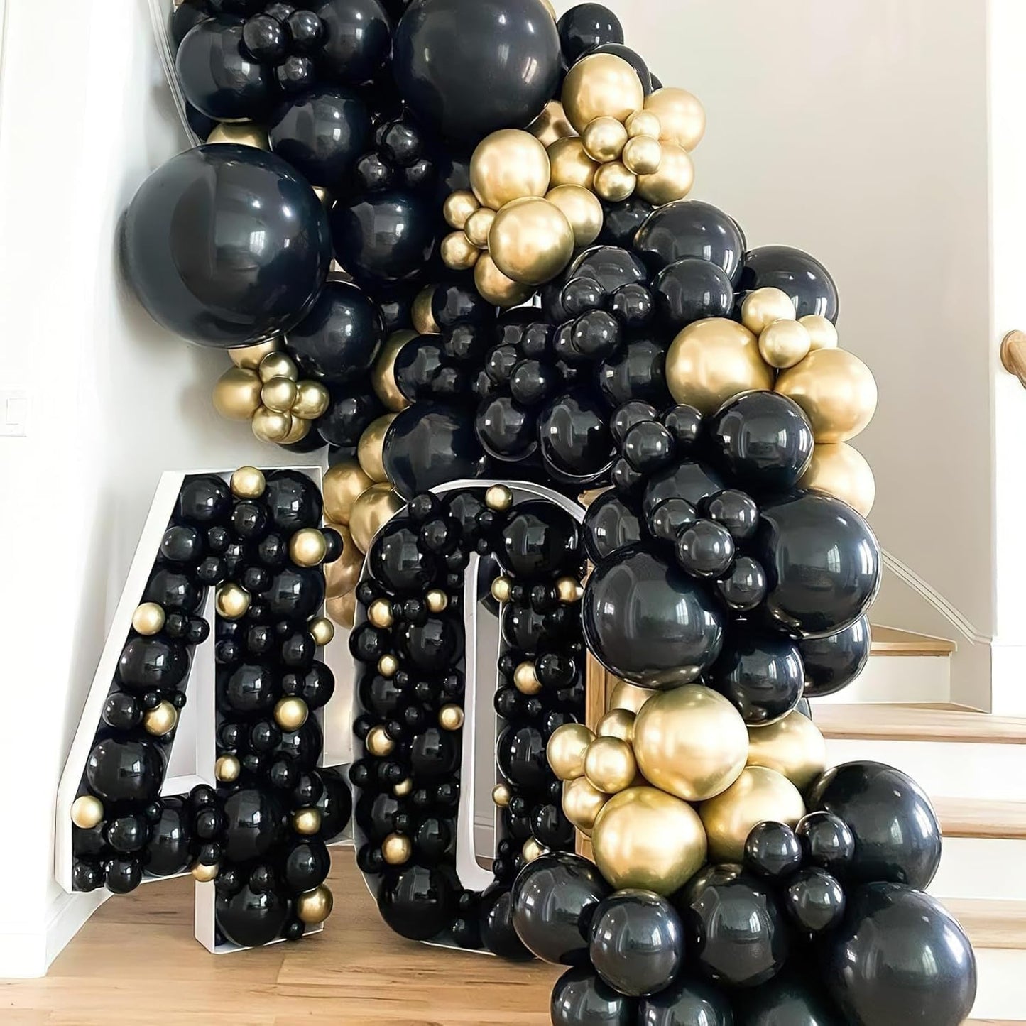 PartyWoo Black and Gold Balloons - 66pcs 12-Inch Matte Black & Metallic Chrome Gold for Celebrations