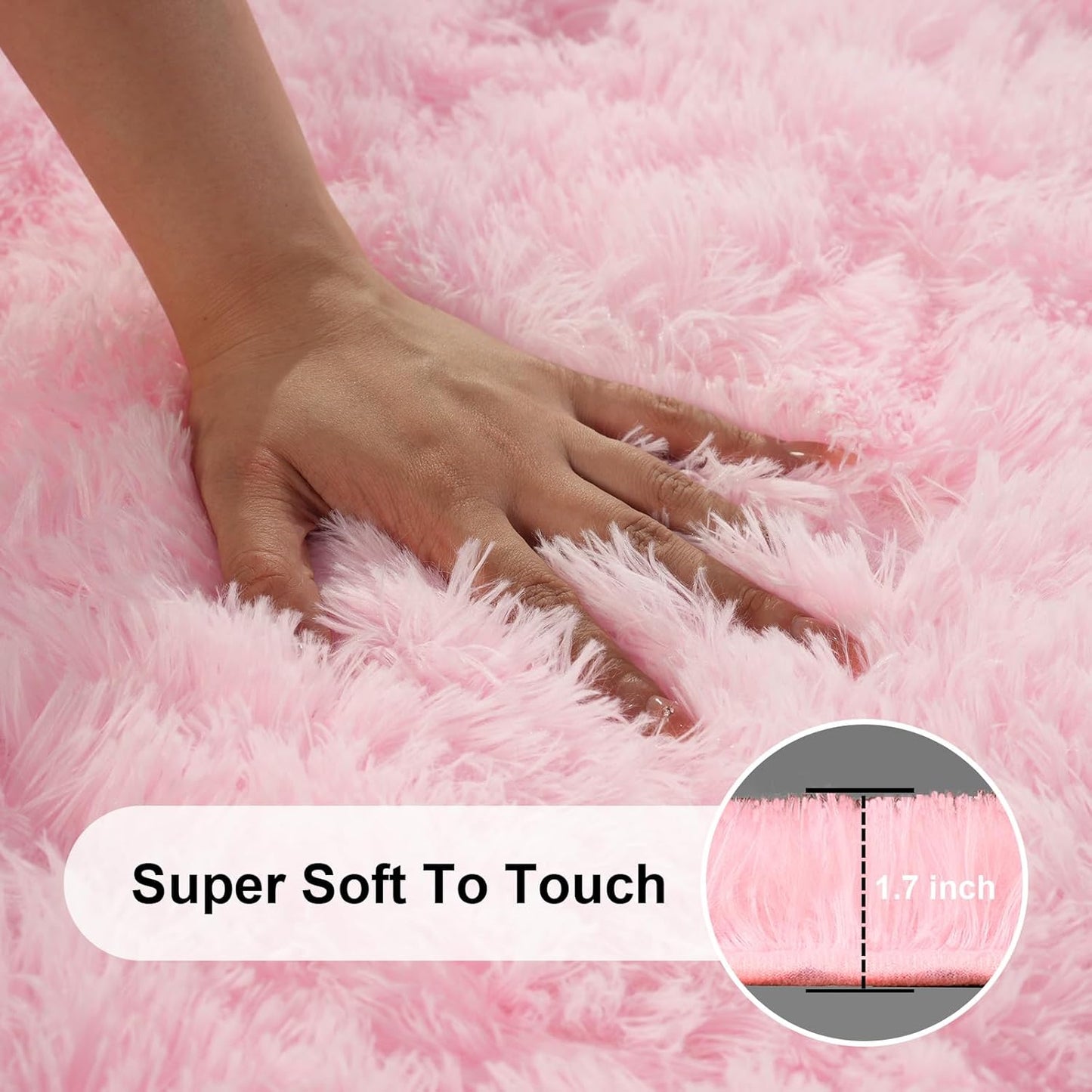 Skiennix Pink Area Rug - Fluffy 2x3 Soft Shag Carpet with Non-Slip Strips for Kids' Rooms