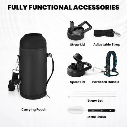 Skiennix Insulated Water Bottle - 40 Oz Triple Wall Vacuum Stainless Steel | Cold for 48 Hrs, Leak Proof, Indigo/Black