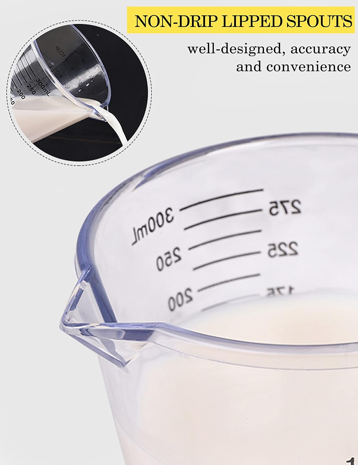 Measuring Cups Set - BPA-Free Plastic Liquid Measuring Cups with Spout | 3-Piece Clear Set