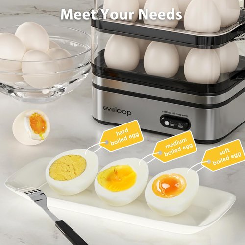 Evoloop Electric Egg Cooker - Rapid 12 Egg Capacity for Soft, Medium, Hard Boiled & Poached Eggs | BPA Free