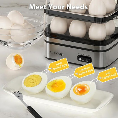 Evoloop Electric Egg Cooker - Rapid 12 Egg Capacity for Soft, Medium, Hard Boiled & Poached Eggs | BPA Free