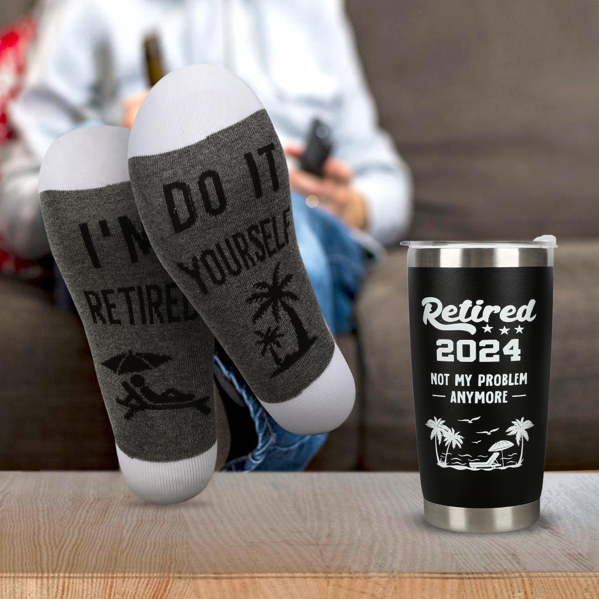 Cool Retirement Gifts for Men- Retired 2024 Not My Problem Anymore Gift Baskets Funny Happy Retirement Gifts for Him, Colleague, Leader, Boss Teacher Coworker Ideas for Retirement Tumbler Set