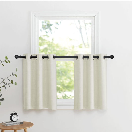 NICETOWN 30 Inch Length Curtain Valances, 2 Panels Blackout Thermal Insulating Small Half Curtain Tiers for Kitchen with Top Grommet, Window Covering for Bathroom (Natural, 34 x 30 Inch Length)