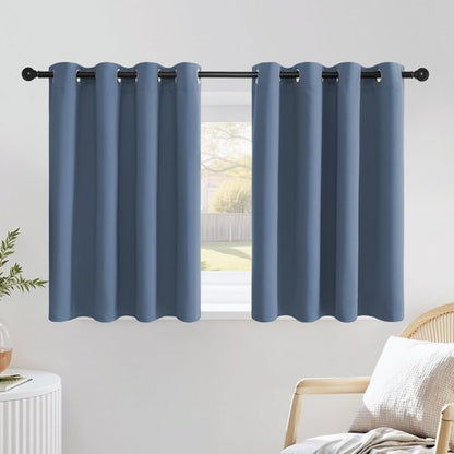 NICETOWN Stone Blue Short Curtains 36 inches Long for Kitchen, Grommet Sunlight Reducing Solid Vertical Window Treatments for Cafe & Home Office, 2 Panels, W52 x L36