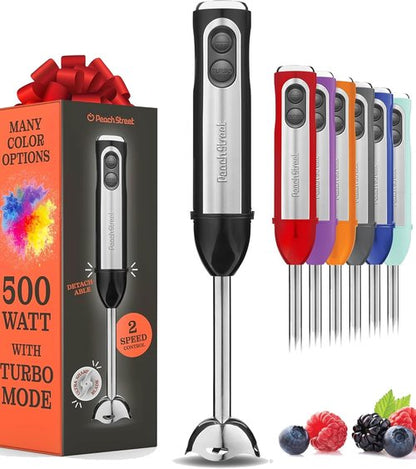**Powerful Immersion Blender - 500W Electric Hand Blender with Turbo Mode & Detachable Base | Stainless Steel Blades for Soup, Smoothies, Purees**