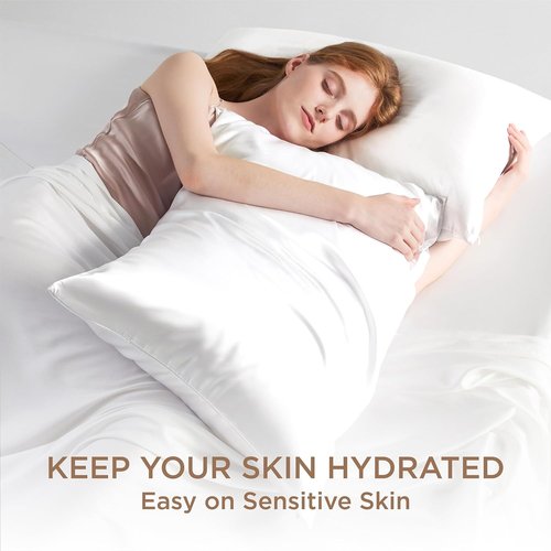 Bedsure 100% Pure Mulberry Silk Pillowcase - Cooling White Silk Case for Hair & Skin | Standard Size 20x26 Inches