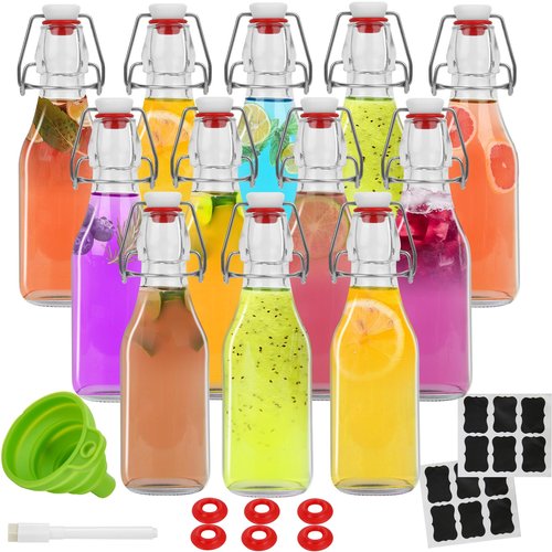 12 Pack 8.5 oz swing top glass bottles,flip top glass bottle with airtight lid for home brewing,kombucha,kefir,vanilla extract,beer,oil,vinegar,homemade juices,soda,beverages,2nd fermentation