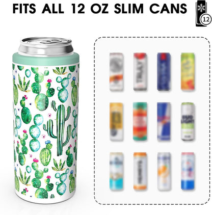 TILUCK Slim Can Cooler - Double-Walled Stainless Steel Insulator for 12 oz Cans | Cactus Color