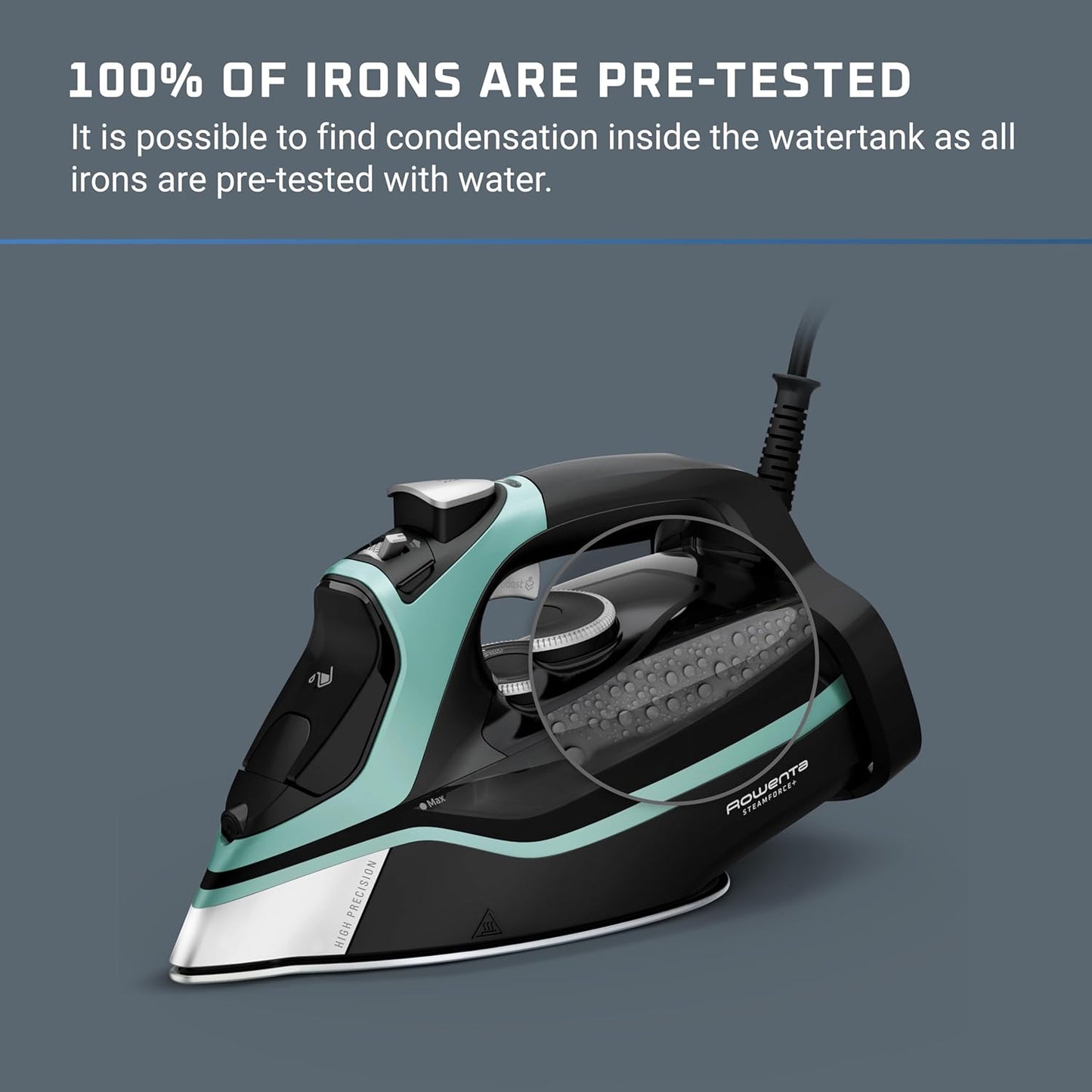 Rowenta Steam Force Iron - 1800 Watts Stainless Steel Soleplate with Anti-Drip & Precision Tip | DW9440