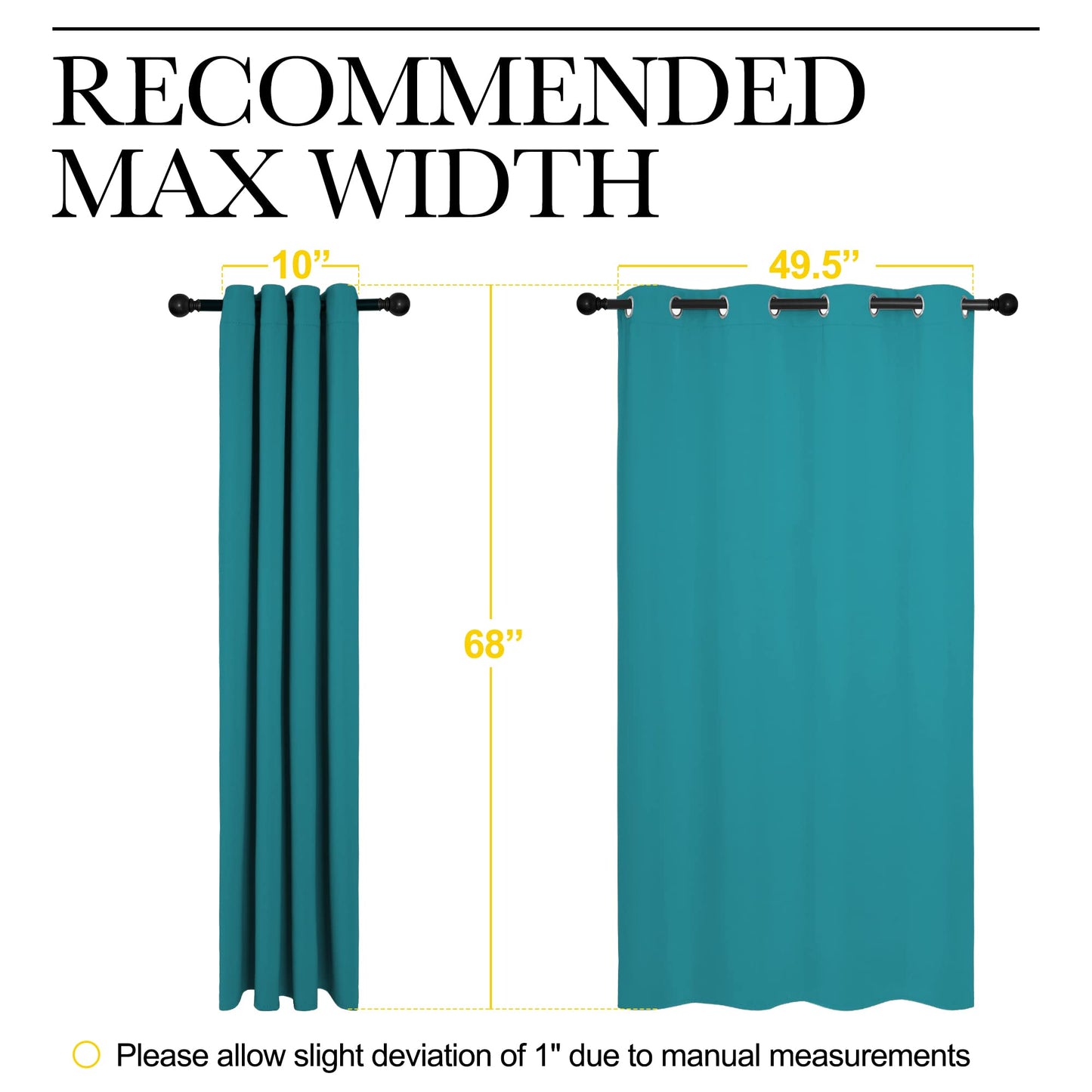 NICETOWN Room Darkening Curtains 68 inch Length 2 Panels, Thermal Insulated Grommet Blackout Curtains for Modern Casual Elegant Bedroom Kids Room Theme Decoration (Peacock Teal, 2 Pieces, W55)