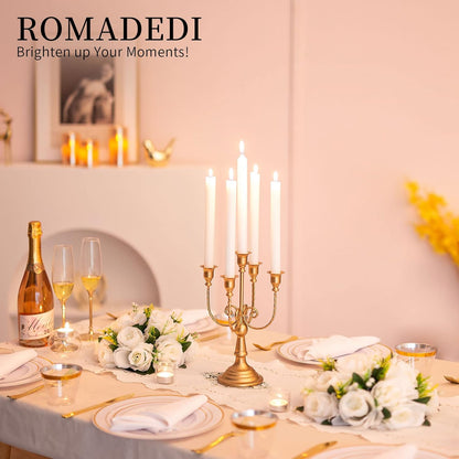 Romadedi Gold Candle Holders - 5 Arm 11.8" Candelabra Set for Wedding & Holiday Table Decor | Set of 6