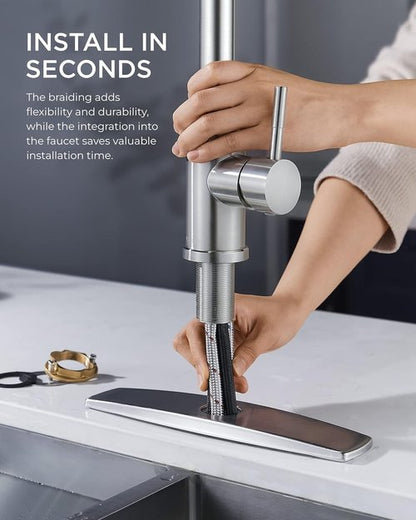 FORIOUS Kitchen Faucet - Brushed Nickel Pull Down Sprayer, High Arc Design for Farmhouse & RV Use