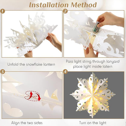 12pcs Christmas Snowflake Paper Lanterns with LED Lights - White