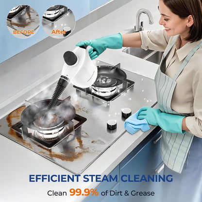 Skiennix Steam Cleaner - Pressurized Handheld Deep Cleaning Steamer with 13 Accessories | Portable for Home, Car, and Upholstery - White