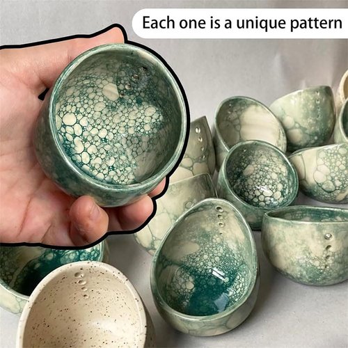 Handmade Ceramic Herb Bowl,Quick Leaf & Stem Separator with Easy-Clean Design,Dishwasher Microwave Safe Stripper Tool for Basil, Parsley, Mint(2*Green)