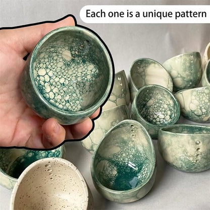 Handmade Ceramic Herb Bowl,Quick Leaf & Stem Separator with Easy-Clean Design,Dishwasher Microwave Safe Stripper Tool for Basil, Parsley, Mint(2*Green)