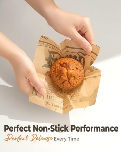 Bake Choice Tulip Cupcake Liners - 200 Pcs Grease Resistant Baking Cups | Newspaper Print Design