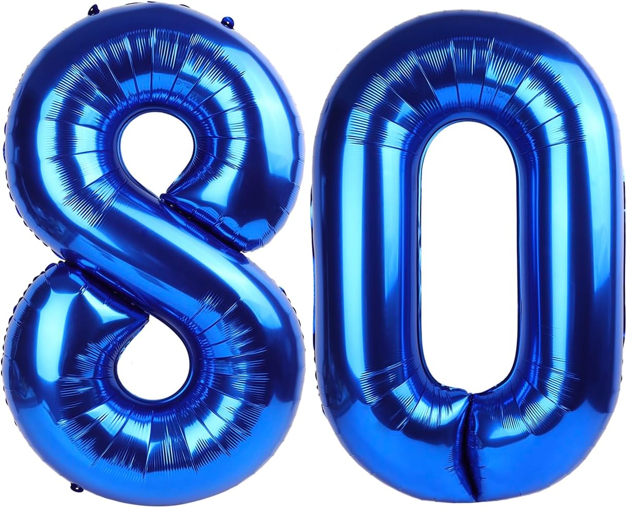 Skiennix Navy Blue Number 80 Balloon - 40 Inch 80th Birthday Decoration for Men & Women