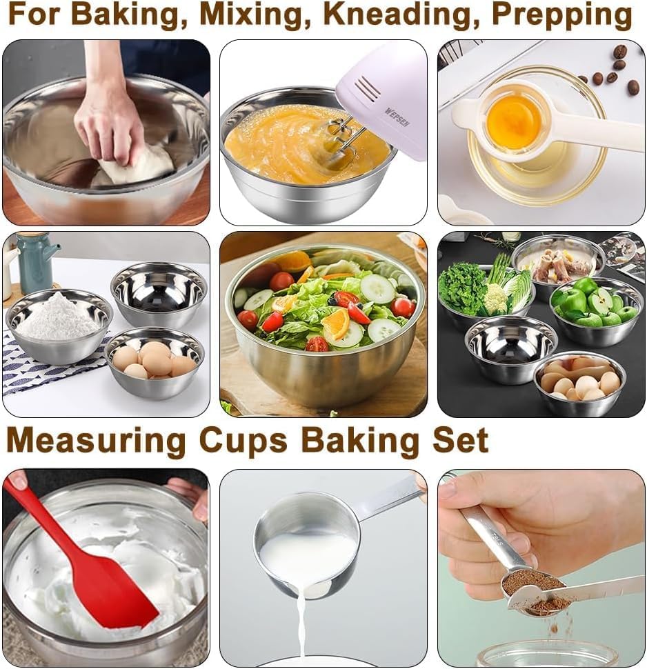 Skiennix 5-Speed Electric Hand Mixer - Includes 4 Large Mixing Bowls & Whisks for Baking