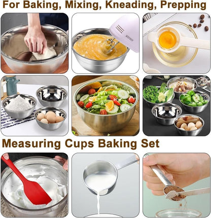 Skiennix 5-Speed Electric Hand Mixer - Includes 4 Large Mixing Bowls & Stainless Steel Whisks | Perfect for Baking