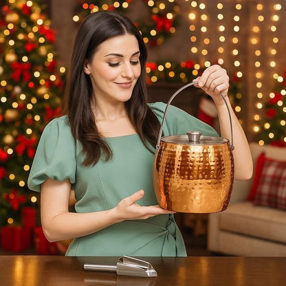 BREKX Rose Copper Beverage Tub and Ice Bucket with Lid and Scoop Party Combo Pack, Stainless Steel Double-Walled Insulated Barware Set