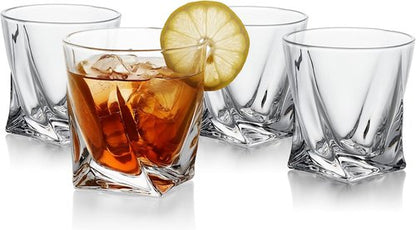 GoodGlassware Swirl Whiskey Glasses (Set of 4) - 10 oz Premium Tumblers Perfect for Drinking Bourbon, Scotch, Rum, Spirits, and Old Fashioned Cocktails on the Rocks - Dishwasher Safe and Lead-Free