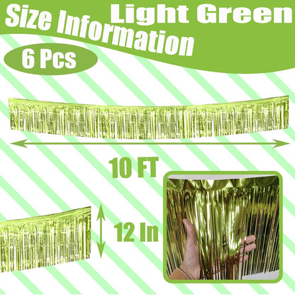 Skiennix 10 Feet Foil Fringe Garland - Metallic Tinsel Streamers for Party Decorations | Light Green 6 Pack