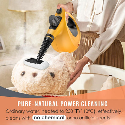 Pressurized Handheld Multi-Surface Natural Steam Cleaner with 12 pcs Accessories, Multi-Purpose Steamer for Home Use, Steamer for Cleaning Floor, Upholstery, Grout and Car (Grey) (Orange)