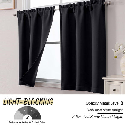 OWENIE Black Kitchen Curtains 36 Inch Length, Short Blackout Small Thermal Insulated Cafe Curtains Tier Over Sink Rod Pocket Half Window for Bathroom Bedroom Camper RV Bunk, 2 Panels, Each 30" Wx36 L