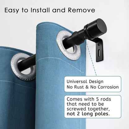 Byondeth Curtain Rods - Adjustable 16 to 88 Inches | 1 Inch Diameter | Black Aluminum Finials - 2 Pack