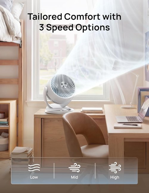 DREO 12-Inch Table Fan - 70ft Powerful Airflow & 25db Quiet Operation | 120° Adjustable Tilt, 3 Speeds