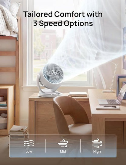 DREO 12-Inch Table Fan - 70ft Powerful Airflow & 25db Quiet Operation | 120° Adjustable Tilt, 3 Speeds